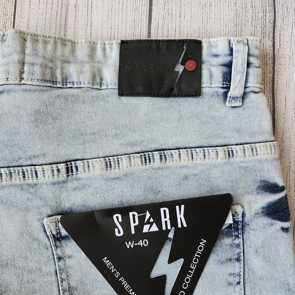 Plus Size Men Light Blue Distressed Denim Biker Shorts - Skinny Fit - Picture 10 of 15